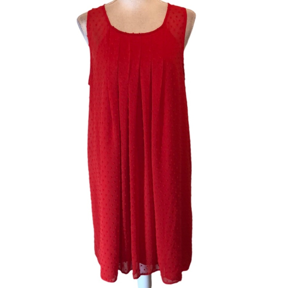Sam Edelman dotted pleated red sleeveless midi dress